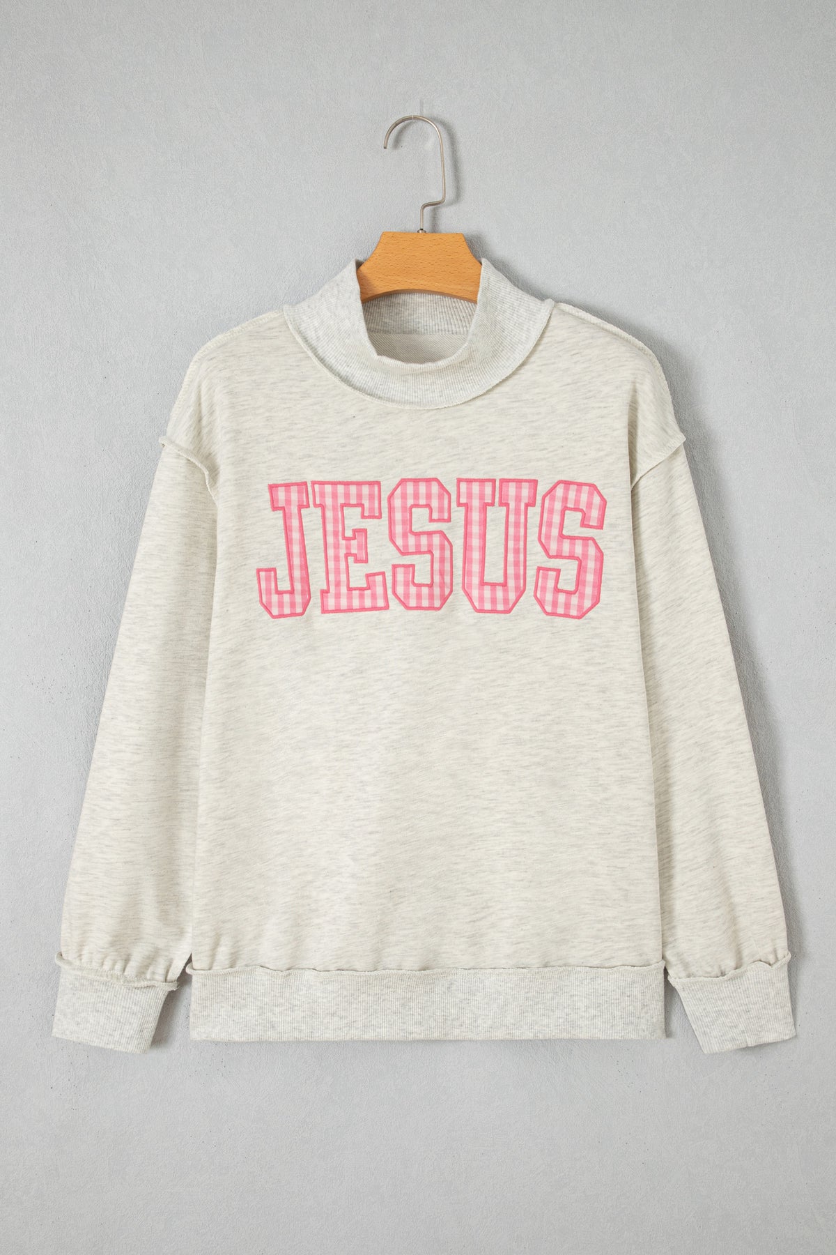 Gray High Neck Polka Dot Slogan Printed Baggy Sweatshirt