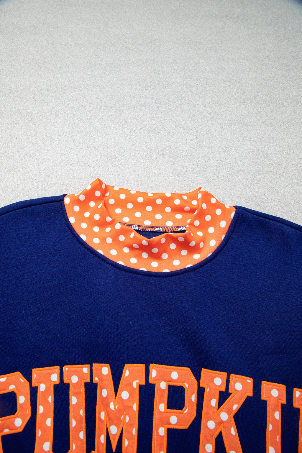 Grapefruit Orange Polka Dot Letter Print Contrast Trim Mock Neck Sweatshirt