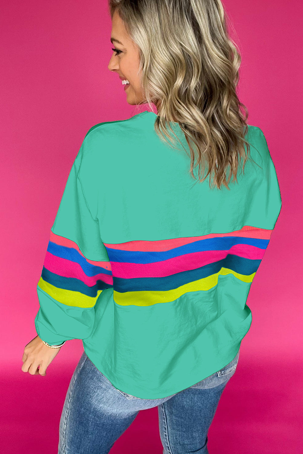 White Colorful Striped Accent Long Sleeve T Shirt