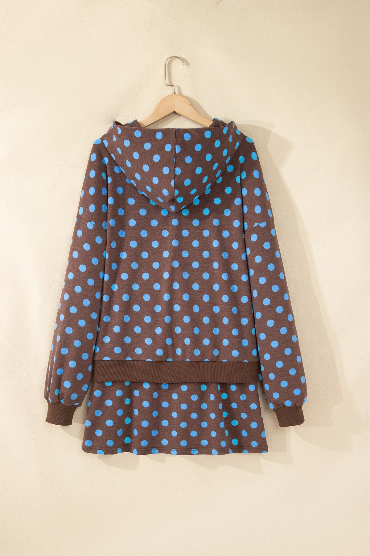Orange Polka Dot Hooded Long Sleeve Top Casual Mini Skort Set