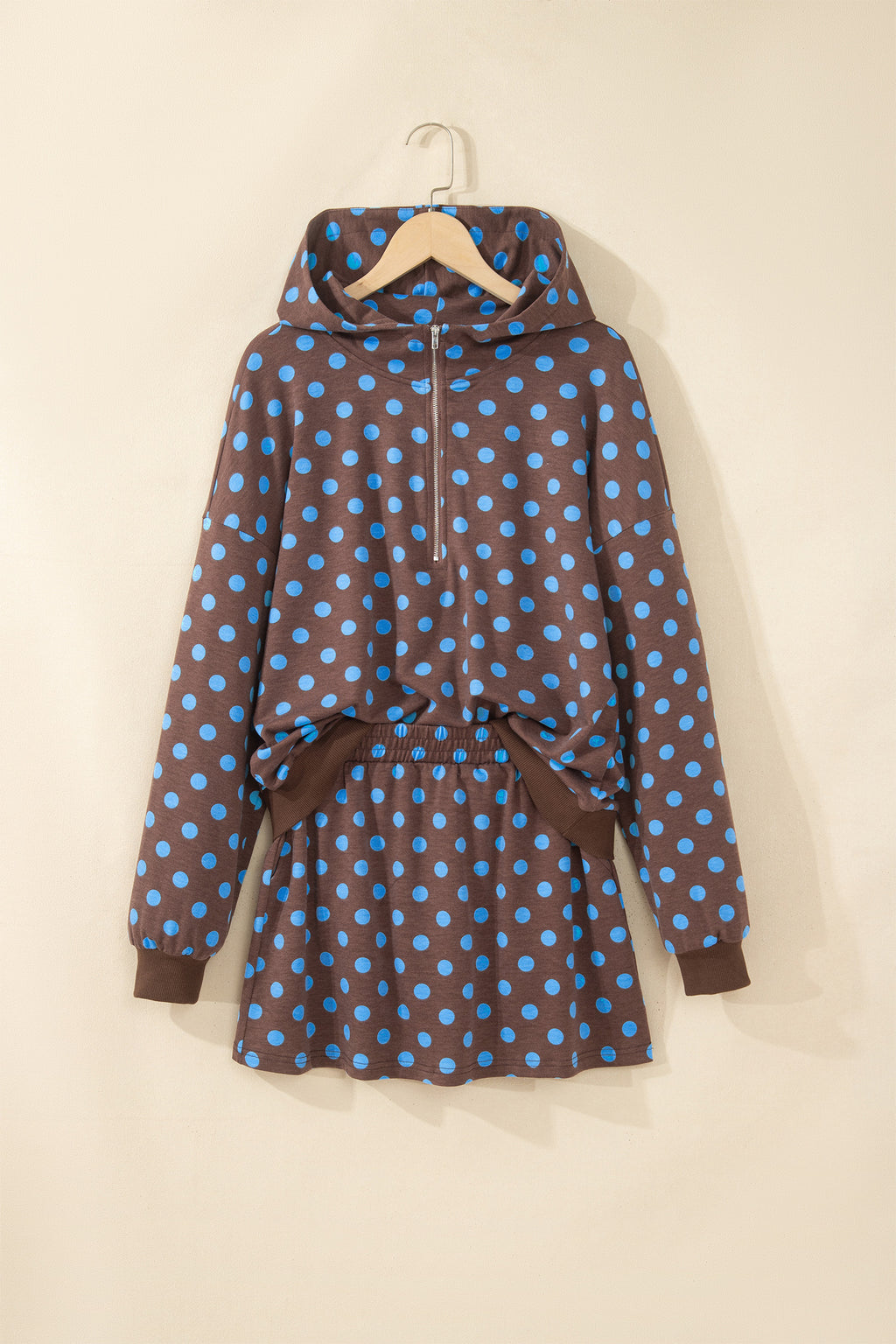 Orange Polka Dot Hooded Long Sleeve Top Casual Mini Skort Set