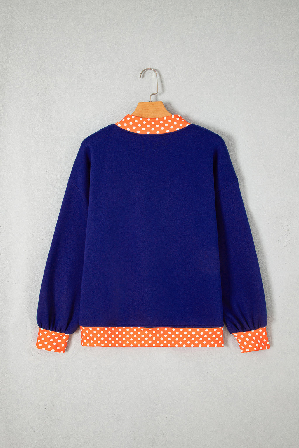 Grapefruit Orange Polka Dot Letter Print Contrast Trim Mock Neck Sweatshirt